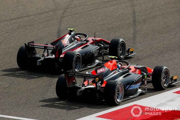 Callum Ilott, Haas VF-20 y Felipe Drugovich, MP Motorsport 