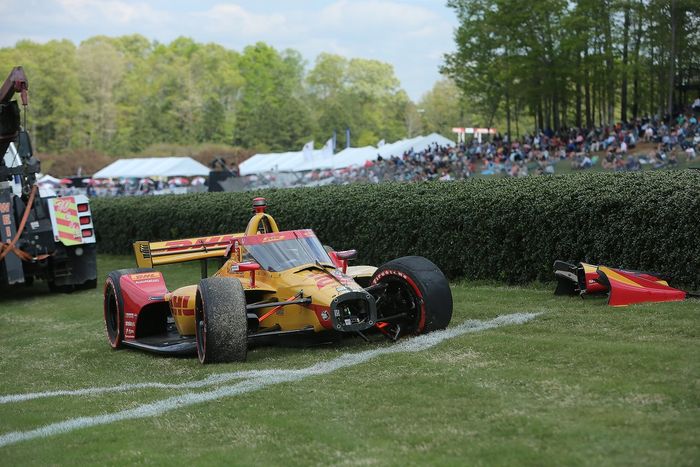 El monoplaza dañado de Ryan Hunter-Reay, Andretti Autosport Honda