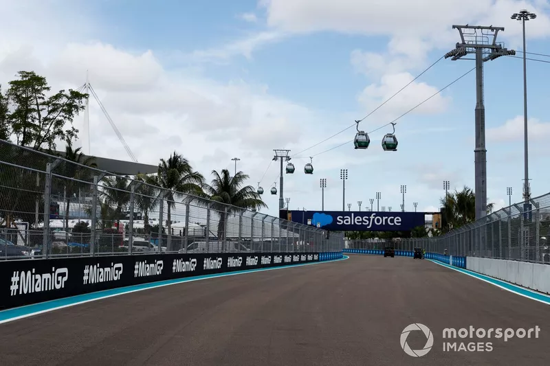 A view of the track with cable cars above