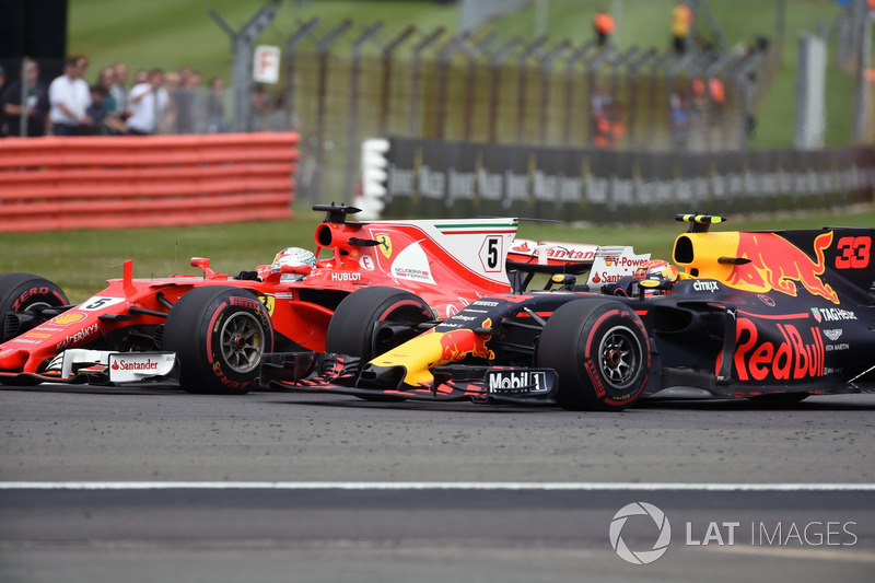 Sebastian Vettel, Ferrari SF70H and Max Verstappen, Red Bull Racing RB13