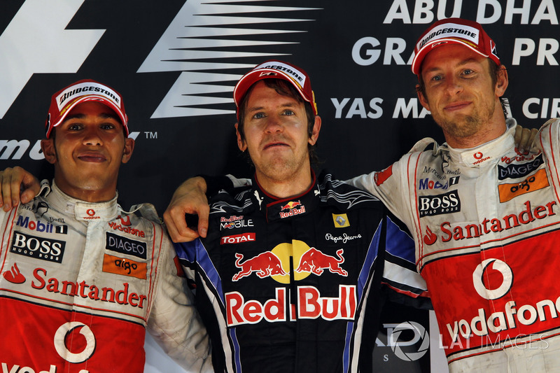 Podium: Race winner Sebastian Vettel, Red Bull Racing, second place Lewis Hamilton, McLaren, third place Jenson Button, McLaren