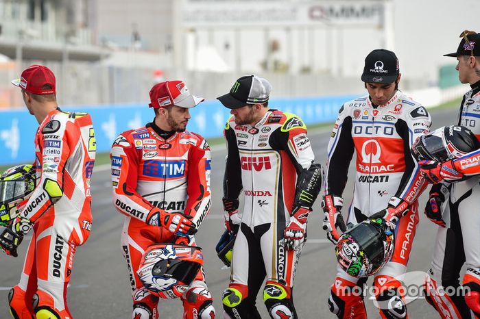 Andrea Iannone, Ducati Team; Andrea Dovizioso, Ducati Team; Cal Crutchlow, Team LCR Honda; Danilo Petrucci, Pramac Racing