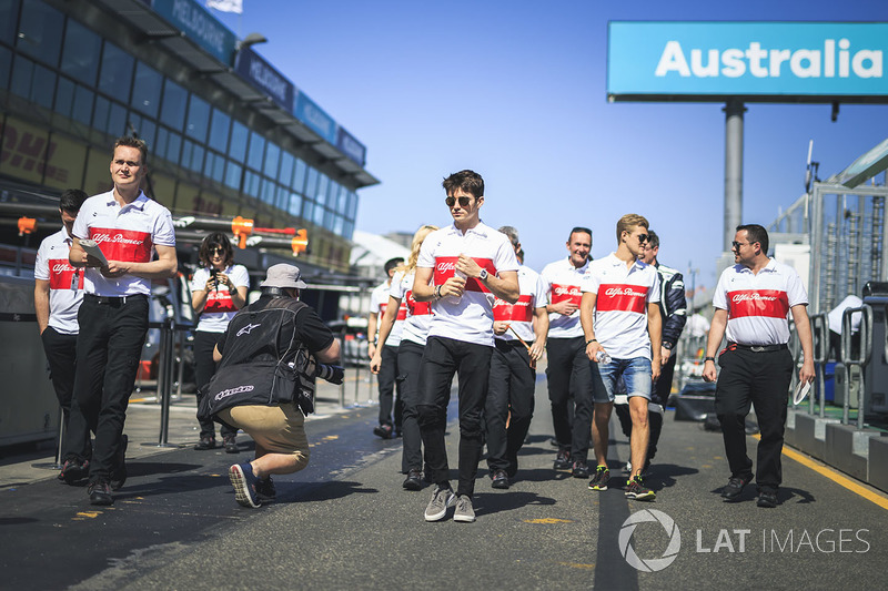 Charles Leclerc, Alfa Romeo Sauber F1 Team and Marcus Ericsson, Alfa Romeo Sauber F1 Team walk the track