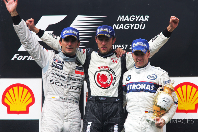 Podium: second place Pedro de la Rosa, McLaren, race winner Jenson Button, Honda Racing F1 Team, thi