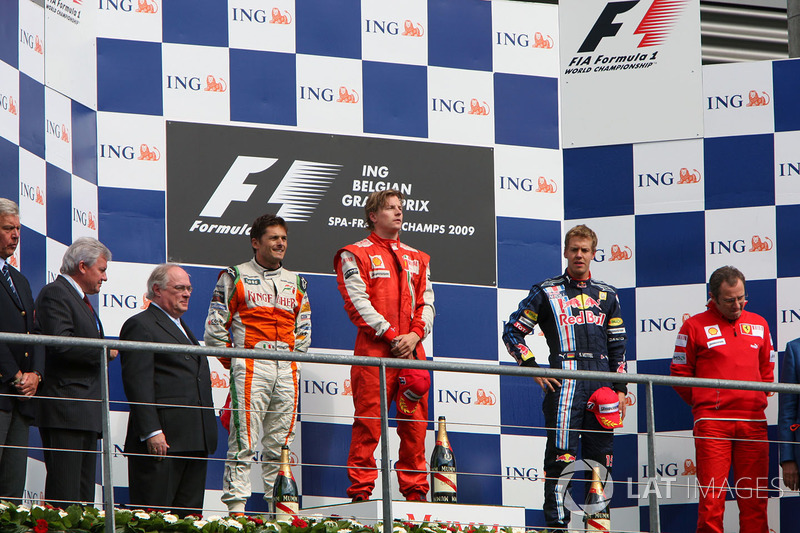 Podium: race winner Kimi Raikkonen, Ferrari, second place Giancarlo Fisichella, Force India F1, thir