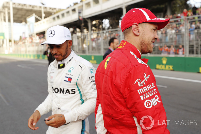 Sebastian Vettel, Ferrari y Lewis Hamilton, Mercedes-AMG F1