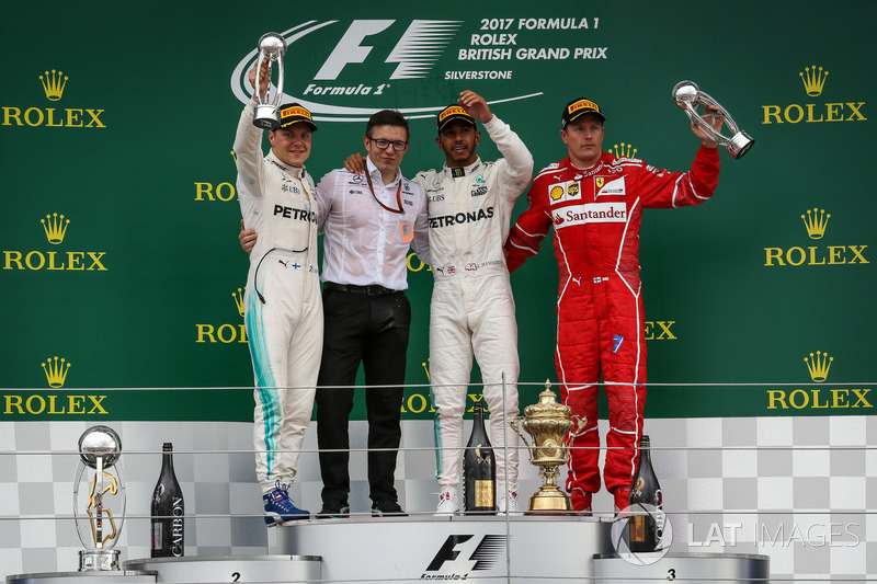 British GP - Podium: Lewis Hamilton, 2. Valtteri Bottas, 3. Kimi Raikkonen