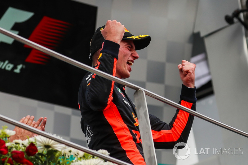 Race winner Max Verstappen, Red Bull Racing celebrates on the podium