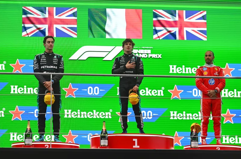 Lewis Hamilton, Ferrari, George Russell, Mercedes, Andrea Kimi Antonelli, Mercedes