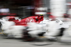 Charles Leclerc, Sauber C37 Ferrari, comes in for a pit stop