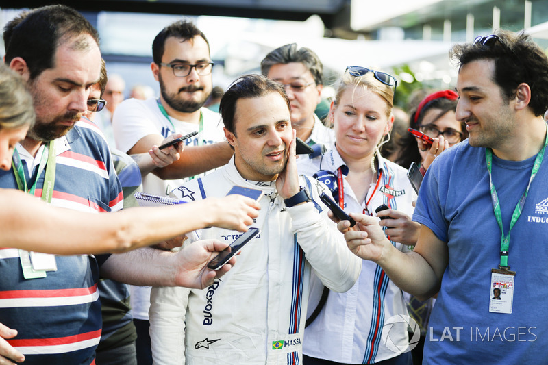 Felipe Massa, Williams, talks after his final home grand prix