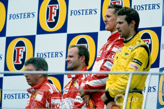 Podio: ganador Michael Schumacher, Ferrari F2005, segundo Rubens Barrichello, Ferrari F2005,  tercer