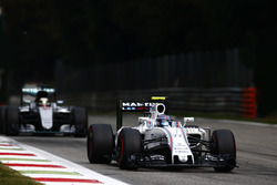 Valtteri Bottas, Williams FW38 Mercedes, leads Lewis Hamilton, Mercedes F1 W07 Hybrid