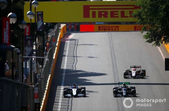 George Russell, Williams FW43B, Yuki Tsunoda, AlphaTauri AT02, Nikita Mazepin, Haas VF-21