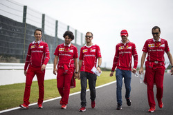 Sebastian Vettel, Ferrari, Antonio Giovinazzi, Ferrari and Riccardo Adami, Ferrari Race Engineer walk the track