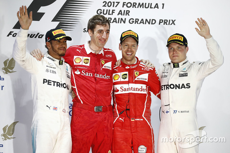 Podium: winner Sebastian Vettel, Ferrari, second place Lewis Hamilton, Mercedes AMG F1, third place 