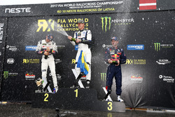 Podium: Winner Johan Kristoffersson, PSRX Volkswagen Sweden, VW Polo GTi, second place Mattias Ekström, EKS, Audi S1 EKS RX Quattro, third place Sebastien Loeb, Team Peugeot-Hansen, Peugeot 208 WRX
