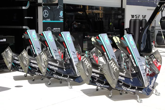 Détail des ailes avant de la Mercedes F1 W15