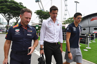 Christian Horner, Red Bull Racing Team Principal, Toto Wolff, Mercedes AMG F1 Director of Motorsport and Esteban Ocon, Racing Point Force India F1 Team