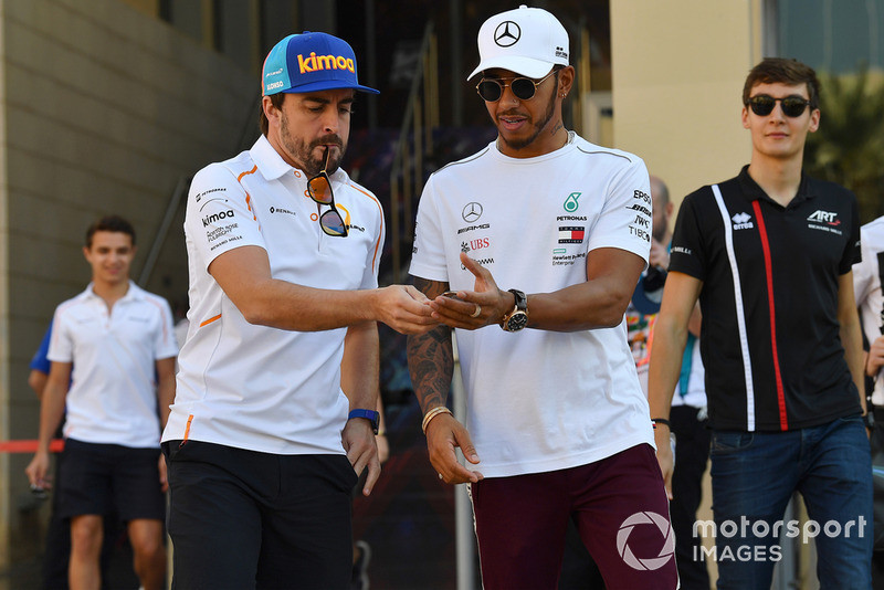 Fernando Alonso, McLaren, Lewis Hamilton, Mercedes AMG F1 and George Russell, Williams Racing