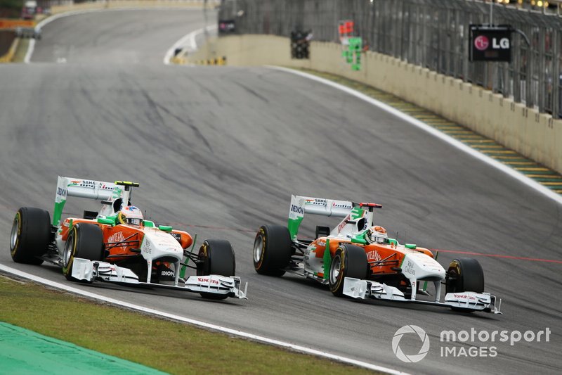 Paul di Resta, Sahara Force India Formula One Team VJM04 e Adrian Sutil, Sahara Force India Formula One Team VJM04