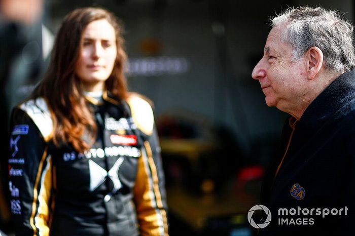 Jean Todt, FIA President talks to Tatiana Calderon, DS TECHEETAH 