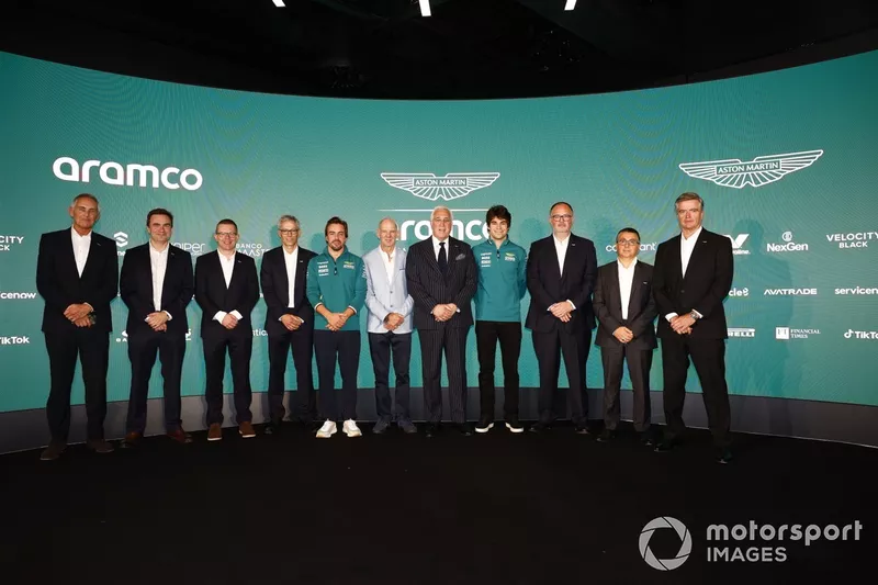 Martin Whitmarsh, Group CEO, Aston Martin Performance Technologies, Dan Fallows, Technical Director, Aston Martin F1 Team, Andy Cowell, Group CEO, Aston Martin F1 Team, Mike Krack, Team Principal, Aston Martin F1 Team, Fernando Alonso, Aston Martin F1 Tea