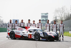 The new Toyota Gazoo Racing Toyota TS050 Hybrid and the drivers: Anthony Davidson, Nicolas Lapierre, Kazuki Nakajima, Mike Conway, Kamui Kobayashi, Yuji Kunimoto, Jose Maria Lopez, Sébastien Buemi, Stéphane Sarrazin