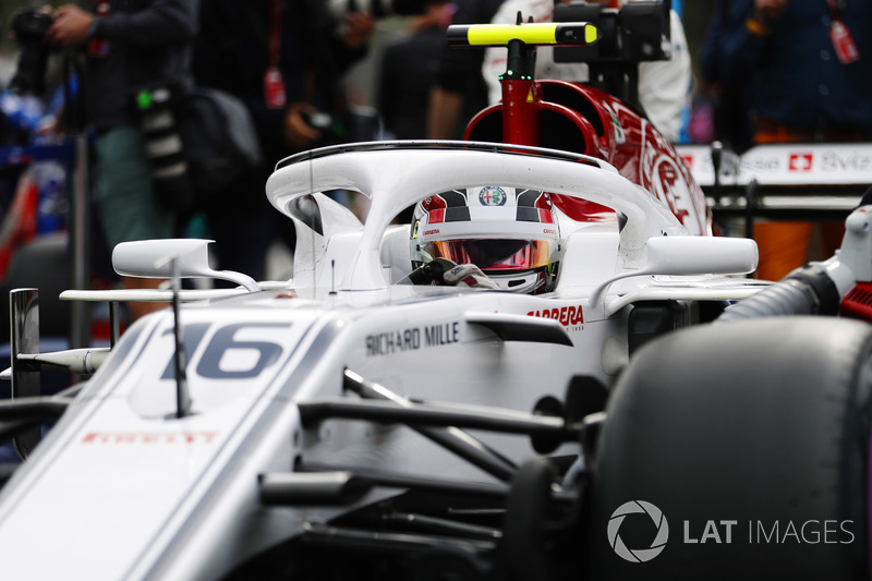 Charles Leclerc, Sauber C37 Ferrari, on the grid