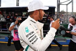 Pole sitter Lewis Hamilton, Mercedes-AMG F1 celebrates in parc ferme