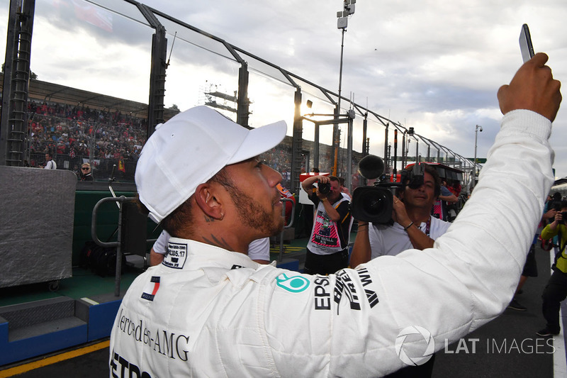 Pole sitter Lewis Hamilton, Mercedes-AMG F1 celebrates in parc ferme