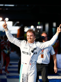 Победитель - Нико Росберг, Mercedes AMG F1 Team празднует в закрытом парке