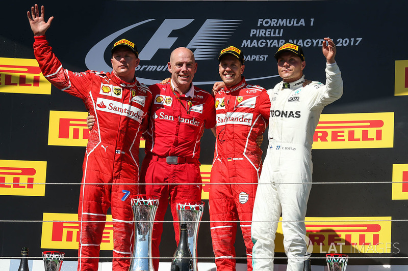 Hungarian GP - Podium: Sebastian Vettel, 2. Kimi Raikkonen, 3. Valtteri Bottas