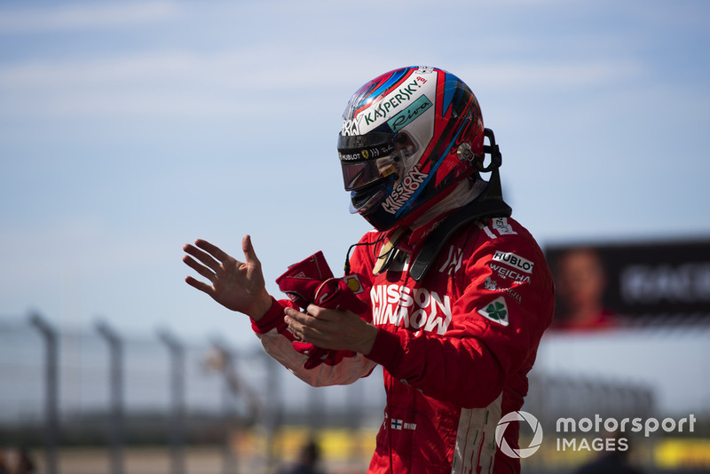 Kimi Raikkonen, Ferrari, 1st position, celebrates in Parc Ferme