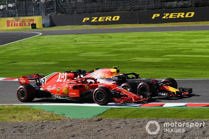 Kimi Raikkonen, Ferrari SF71H y Max Verstappen, Red Bull Racing RB14