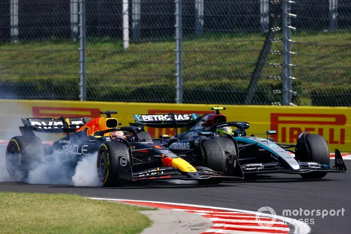 Max Verstappen, Red Bull Racing RB20, Lewis Hamilton, Mercedes F1 W15, collide