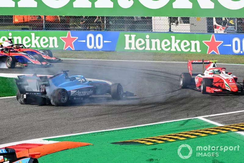 Calan Williams, Jenzer Motorsport trompea y Frederik Vesti, Prema Racing