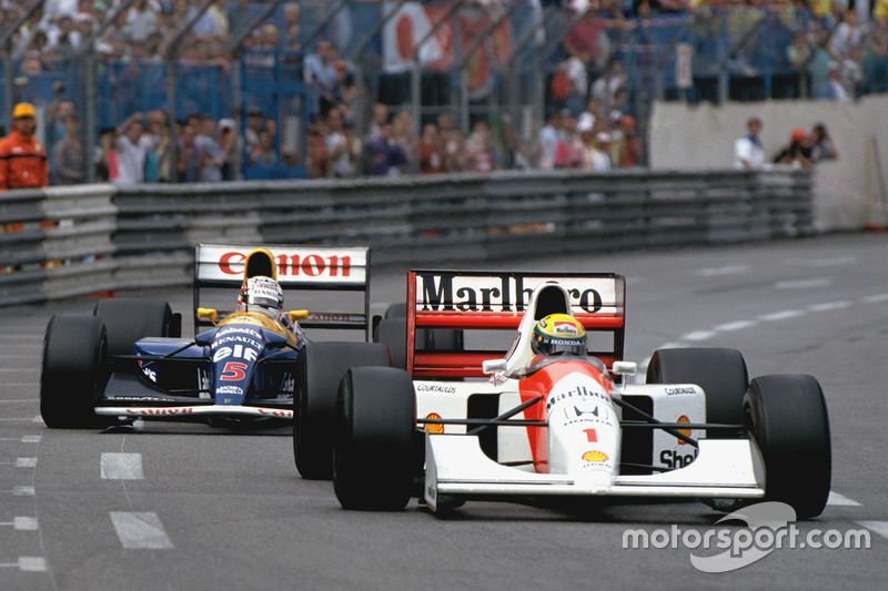 Ayrton Senna, McLaren MP4/7A, Nigel Mansell, Williams FW14B