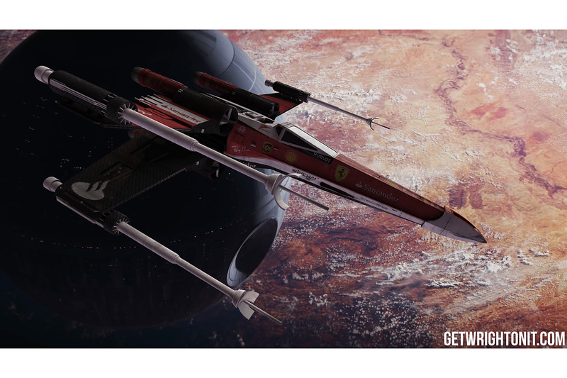 X-Wing de Star Wars avec une livrée Ferrari