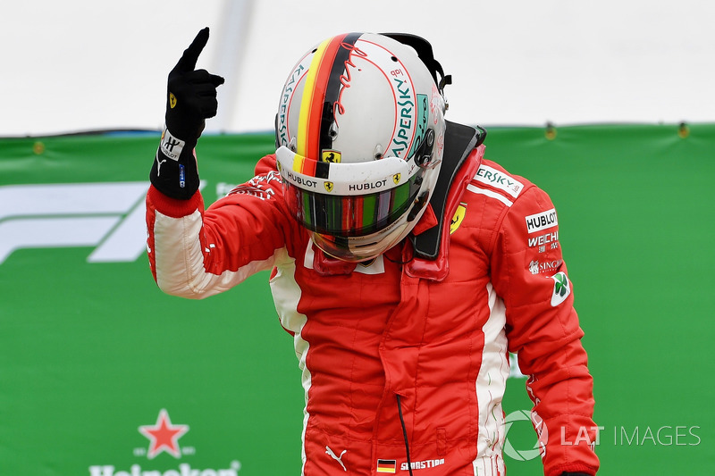 Race winner Sebastian Vettel, Ferrari celebrates in parc ferme