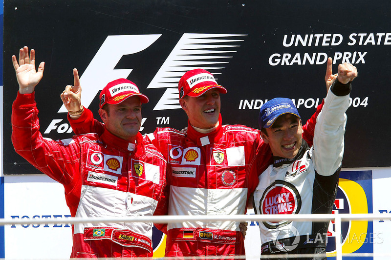 Podyum: 2. Rubens Barrichello. Ferrari, yarış galibi Michael Schumacher, Ferrari, 3. Takuma Sato, BAR