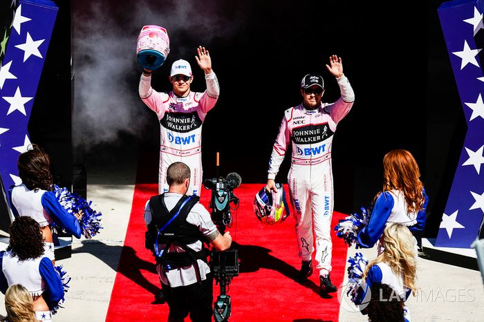 Esteban Ocon, Force India, Sergio Perez, Force India, at the drivers parade