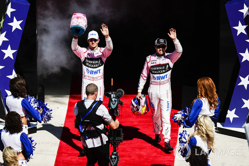 Esteban Ocon, Force India, Sergio Perez, Force India, at the drivers parade