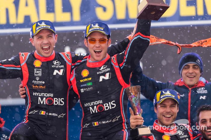 Los ganadores del Rally de Suecia 2018: Neuville, Nicolas Gilsoul, Hyundai i20 WRC, Hyundai Motorsport