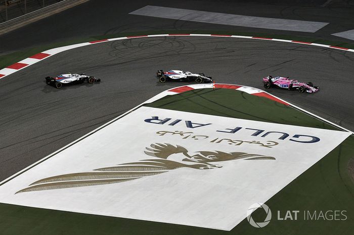 Sergio Perez, Force India VJM11, Lance Stroll, Williams FW41 y Sergey Sirotkin, Williams FW41