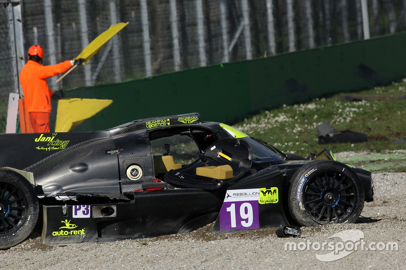 The car of #19 M.Racing - YMR, Norma M 30 - Nissan: Gwenael Delomier after a huge crash