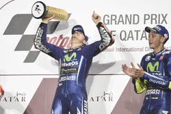 Podium: race winner Maverick Viñales, Yamaha Factory Racing, third place Valentino Rossi, Yamaha Fac