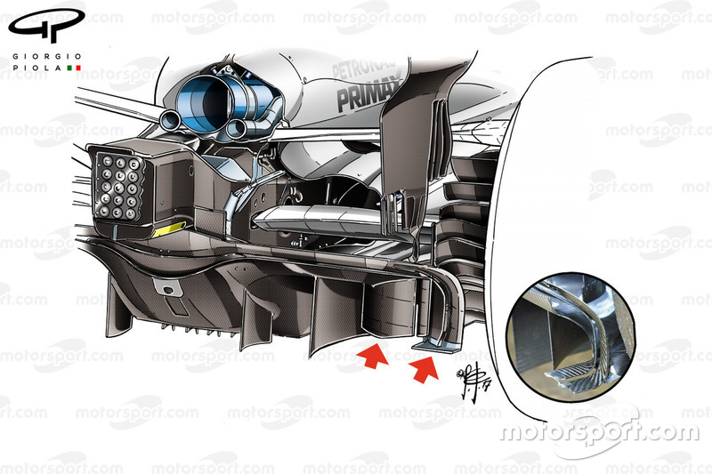 Mercedes F1 W08 diffuser comparison