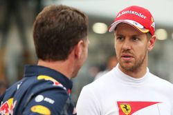 Christian Horner, Team Principal Red Bull Racing et Sebastian Vettel, Ferrari