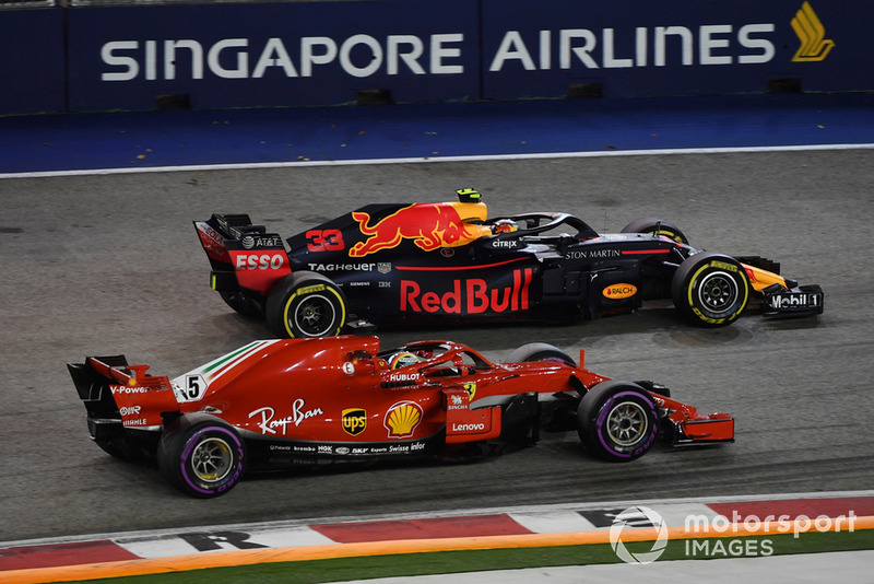 Sebastian Vettel, Ferrari SF71H, Max Verstappen, Red Bull Racing RB14